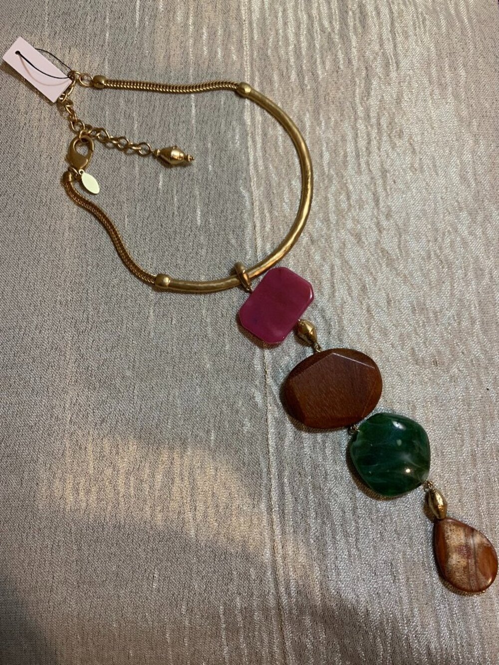 Cascading Vertical Pendant Mixed Stones Necklace